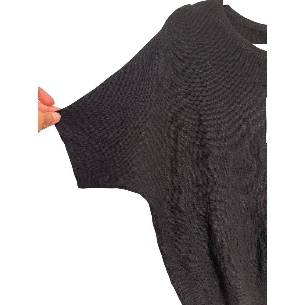 NWT Quince Black Cotton Cashmere Link-Stitch Dolman Short Sleeve Sweater M - Picture 6 of 6